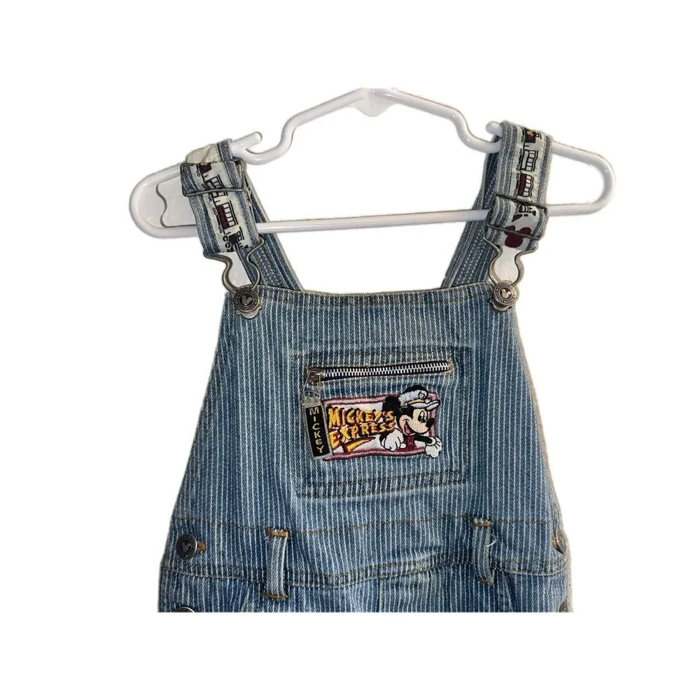 Vintage Disney Mickey's Express railroad stripe denim overalls in size 3T
